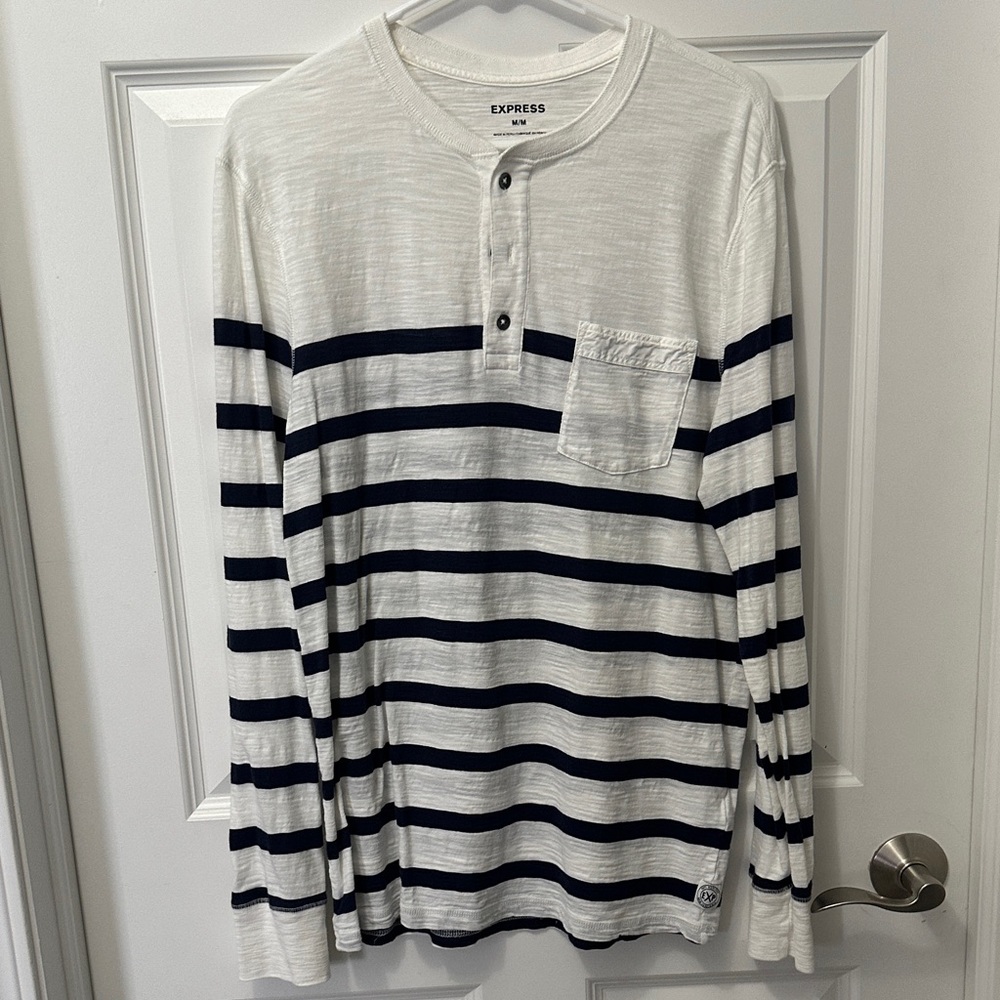 Express Men's Long Sleeve Striped Henley Shirt